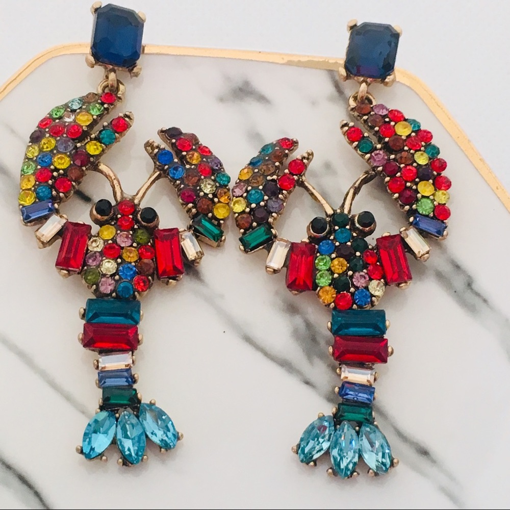 2/$25 Multi Color Crystal Lobster Dangle Earrings - Picture 2 of 8